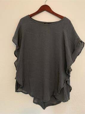 Gaya Silk Cotton Casual Ruffle-Side Tunic Top - Charcoal | Small